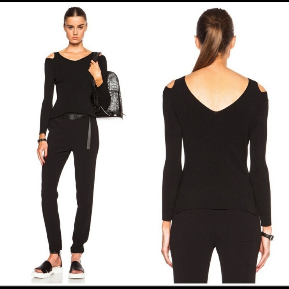 Rag & Bone V-neck open shoulder ribbed top